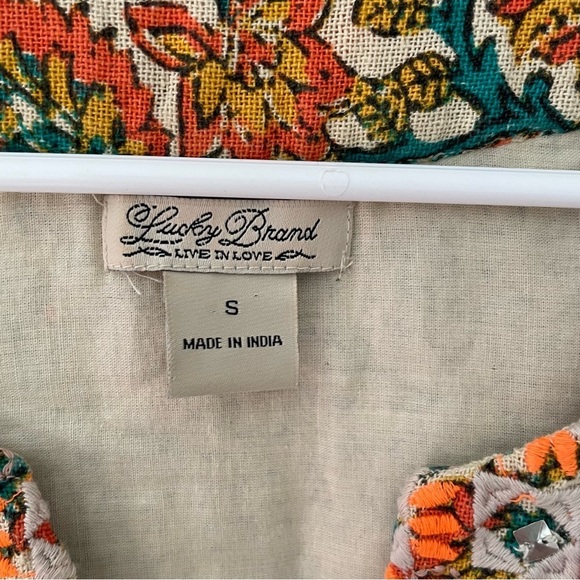 Lucky Dashiki Shift Dress V-Neck 3/4 Sleeves Embroidered Beaded Boho Sz S - Picture 4 of 11